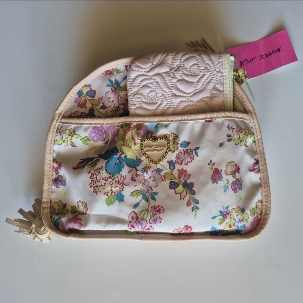 Floral Cosmetic Bag with Heart Charm